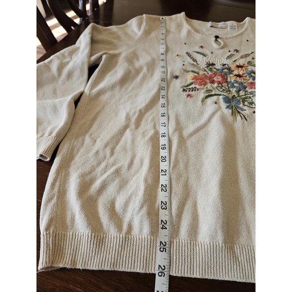 Alfred Dunner Sweater Womens 2X Ecru Embroidered Floral Granny Chic Cottagecore - Picture 11 of 12